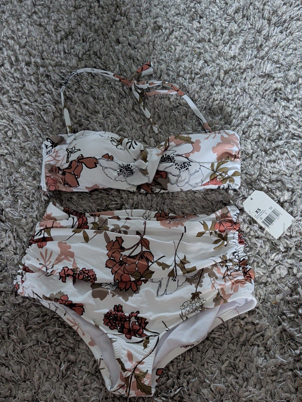 Sea Angel Floral Bikini Bottoms in White and Dusty Rose